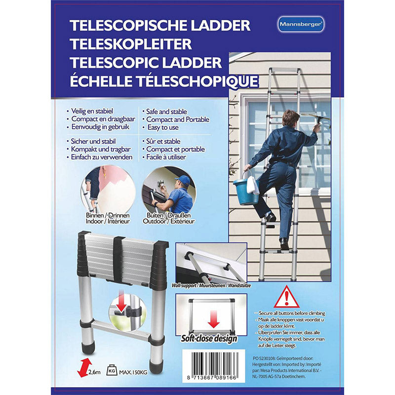 Mannsberger Teleskop-Soft-Close-Leiter 2,6 Meter